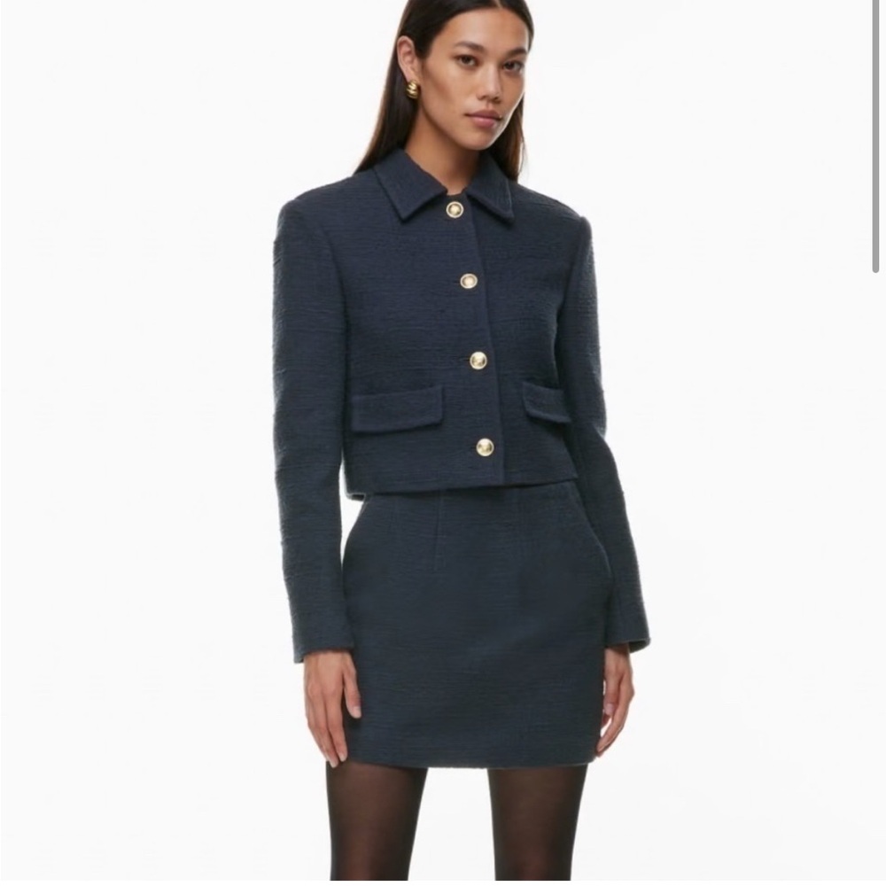 NWT Aritzia Babaton Kinsley Textured Tweed Mini Skirt Dark Knight Navy Blue 12